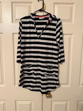 Striped Black & White Hooded shirt/cover up
